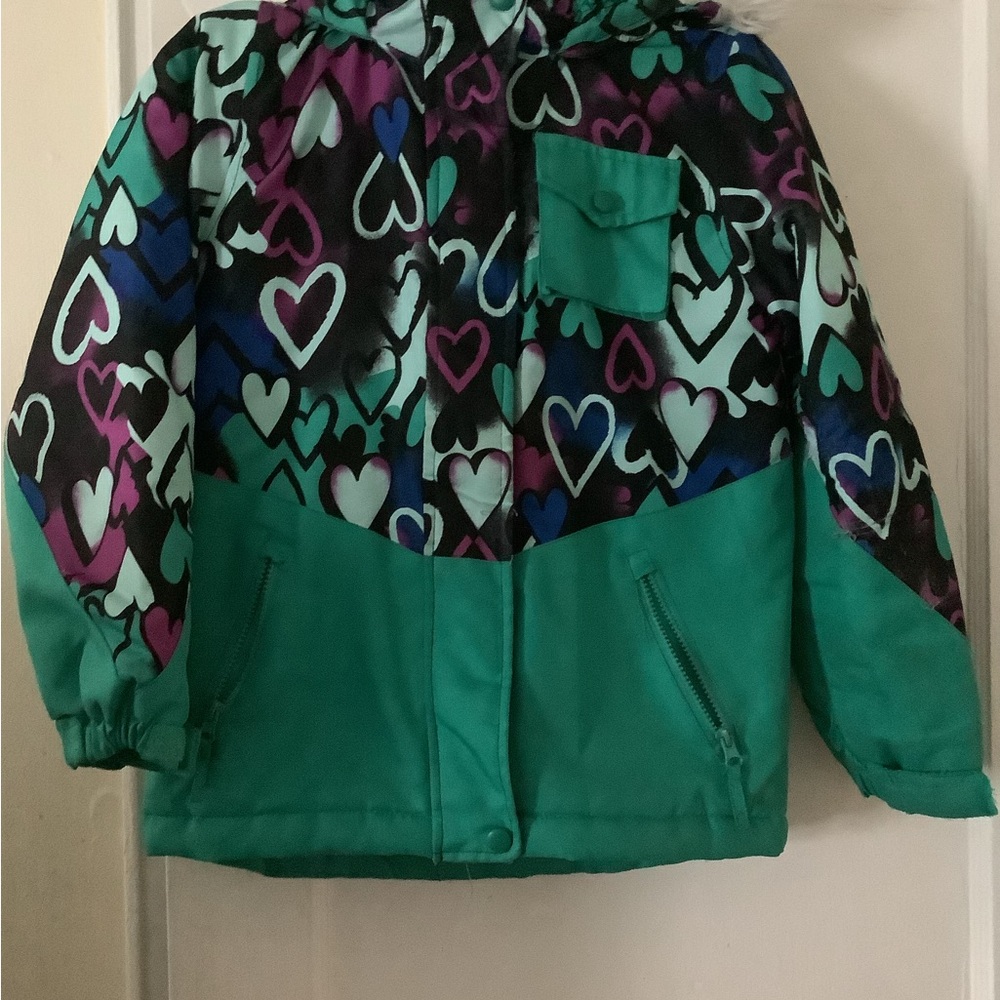 Kids Heart Pattern Jacket - Green and Black